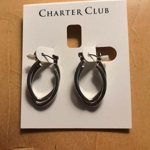 Silver click it oval double hoops earrings